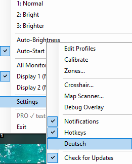 Settings submenu